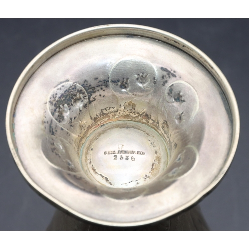 356 - J Tostrup 830 silver coloured metal Art Nouveau round trumpet shaped beaker with allover embossed fl... 