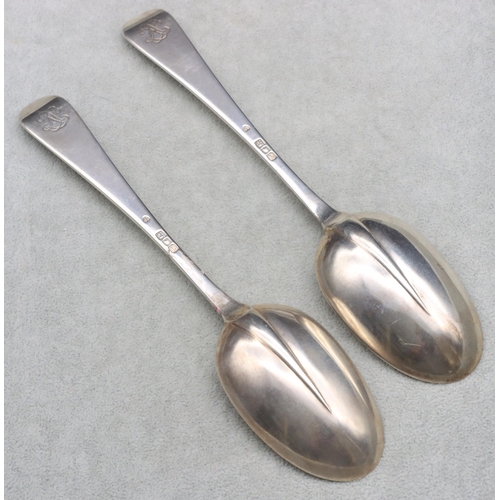 379 - A pair of Victorian rat tail silver tablespoons, London 1898, maker's mark FH, 4.7oz