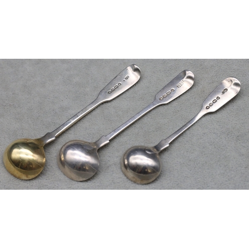 380 - 3 Victorian silver salt spoons, 184, maker Henry Holland, 1850, maker George Adams and 1855, maker C... 