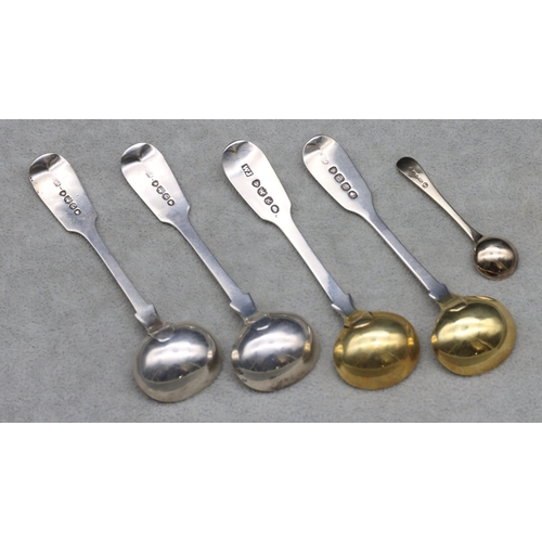 383 - A pair of Victorian silver salt spoons, London 1860, maker's mark GA and 2 Georgian silver salt spoo... 