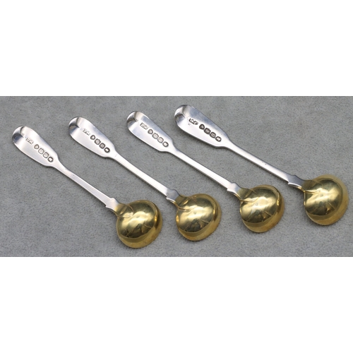 387 - A set of 4 silver salt spoons, London 1833, maker William Chawner, with gilt bowls, 1.7oz