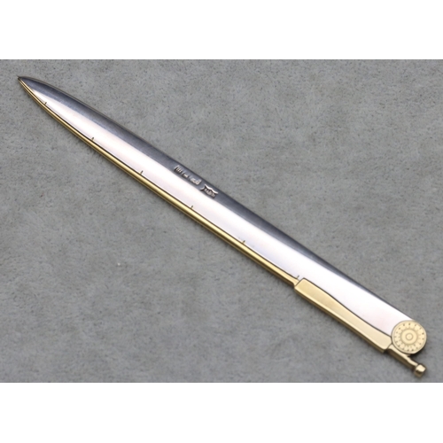 389 - A London silver paper knife in the form of a fishing rod, 15cm long, 1.2 oz