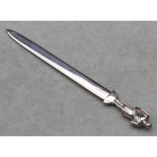 390 - A Modern Sheffield silver paper knife with St George finial, 19.5cm long, 2.2oz