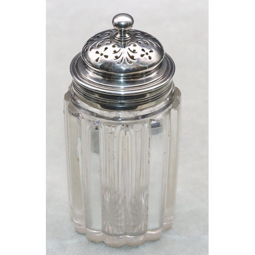 392 - A George IV cut glass caster with silver lid, London 1883, maker's mark T.B. (minute chips to edges ... 