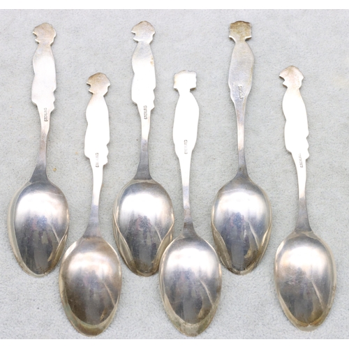 411 - A set of 6 Japanese sterling silver teaspoons with figure motifs of Geisha girls, 3.6oz, in fitted g... 