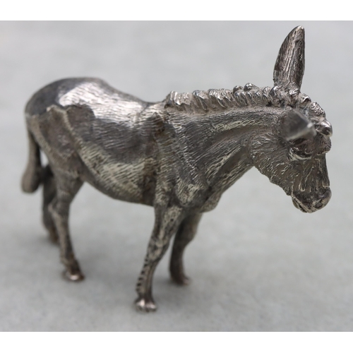 421 - A London cast silver model of a donkey, maker's mark S.M.D, 6cm high, 2.8oz