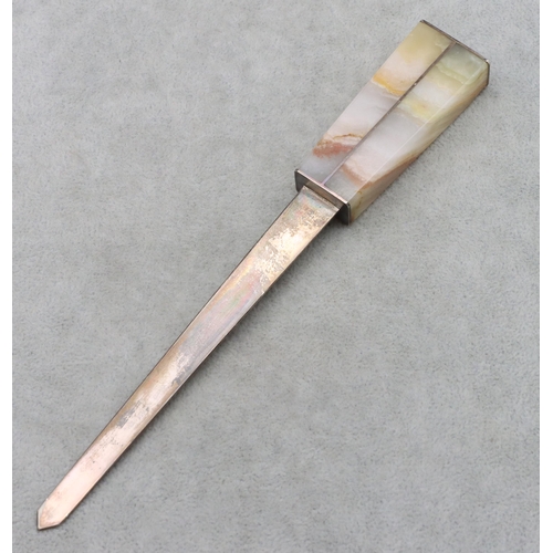 428 - A London silver and agate handled paper knife, 18.3cm long