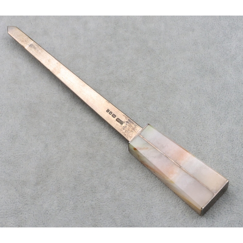 428 - A London silver and agate handled paper knife, 18.3cm long