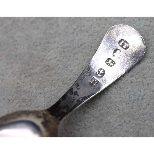 436 - A George III silver caddy spoon with pierced bowl and engraved Birmingham 1911, maker Joseph Taylor