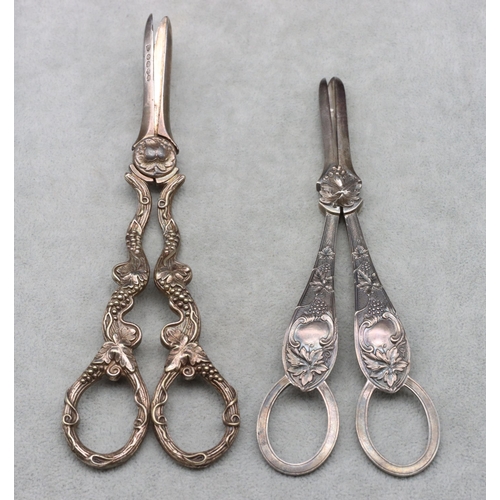 442 - Victorian silver grape scissors with raised grape and vine decoration, Birmingham 1859, 3.1oz and a ... 