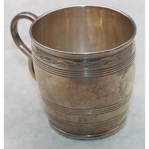 443 - A George III silver christening mug with engraved decoration, London 1803, maker John Emes, 2.9oz