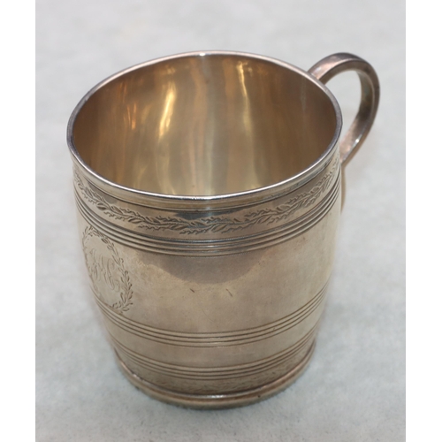 443 - A George III silver christening mug with engraved decoration, London 1803, maker John Emes, 2.9oz