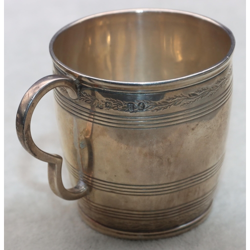 443 - A George III silver christening mug with engraved decoration, London 1803, maker John Emes, 2.9oz