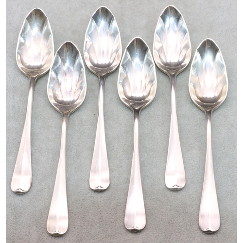 446 - A set of 6 Sheffield silver grapefruit spoons, maker Mappin & Webb, in fitted blue leather case, 5.3... 