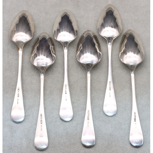 446 - A set of 6 Sheffield silver grapefruit spoons, maker Mappin & Webb, in fitted blue leather case, 5.3... 