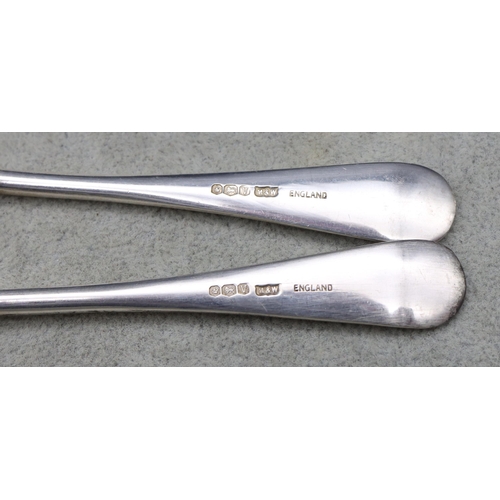 446 - A set of 6 Sheffield silver grapefruit spoons, maker Mappin & Webb, in fitted blue leather case, 5.3... 