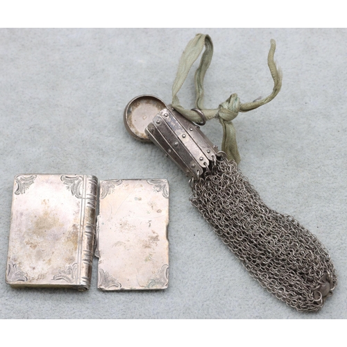 453 - A Continental silver snuff box in the form of a book (hinge to top a/f) and a Continental silver Mis... 