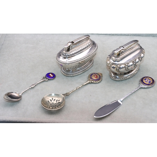 464 - A Birmingham silver and blue enamelled SS Voltaire teaspoon, a silver plated RMS Regina enamelled si... 