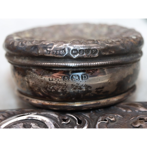 477 - A Birmingham silver small round dish inset with copper One Penny, a Birmingham silver napkin ring, 3... 