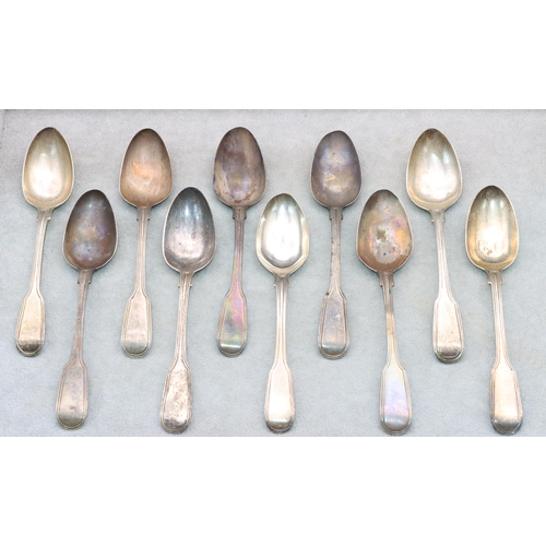 486 - A set of 8 William IV silver teaspoons, London 1830, maker WC and 2 similar Georgian teaspoons, 7oz ... 