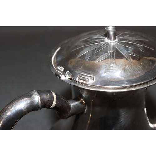 488 - A Chinese silver coloured metal round bulbous teapot (hinge to lid in need of restoration) with embo... 