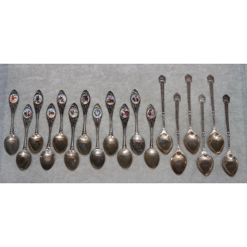 492 - A set of 6 800 silver coloured metal teaspoons, 1.7oz and 12 Continental spoons with china finials