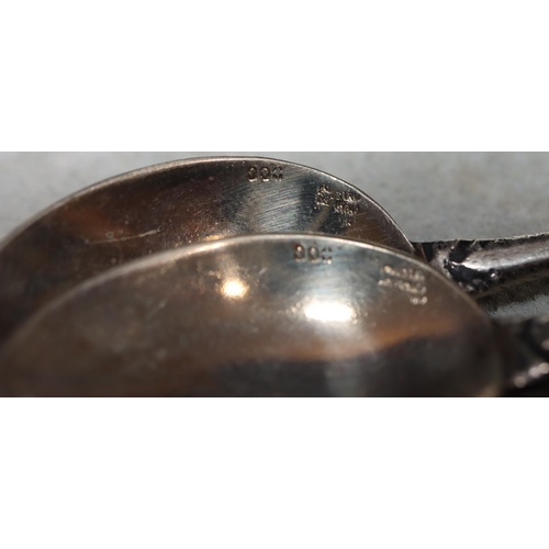 492 - A set of 6 800 silver coloured metal teaspoons, 1.7oz and 12 Continental spoons with china finials