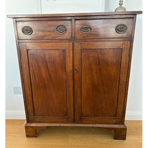 1412 - A 19th Century mahogany side cabinet with 2 drawers, brass pull handles and 2 panel doors enclosing ... 