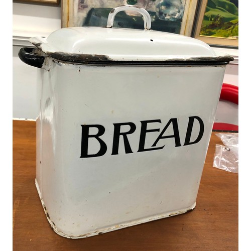 1416 - A vintage white enamelled bread bin 39cm wide, 26cm deep, 38cm high (damage to the enamel).