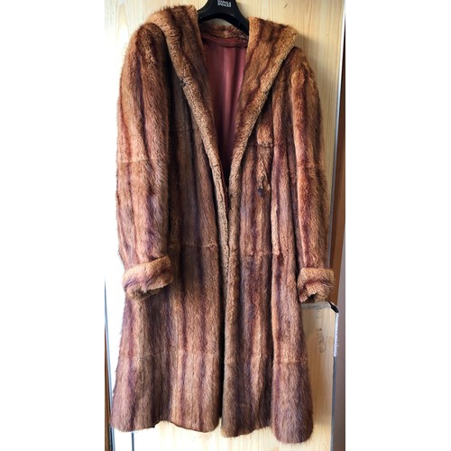 1417 - A 1940's vintage long fur coat, approx. size 12, 108cm long, sleeves, 61cm long to shoulder (tear to... 