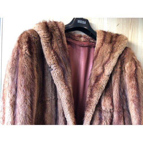 1417 - A 1940's vintage long fur coat, approx. size 12, 108cm long, sleeves, 61cm long to shoulder (tear to... 