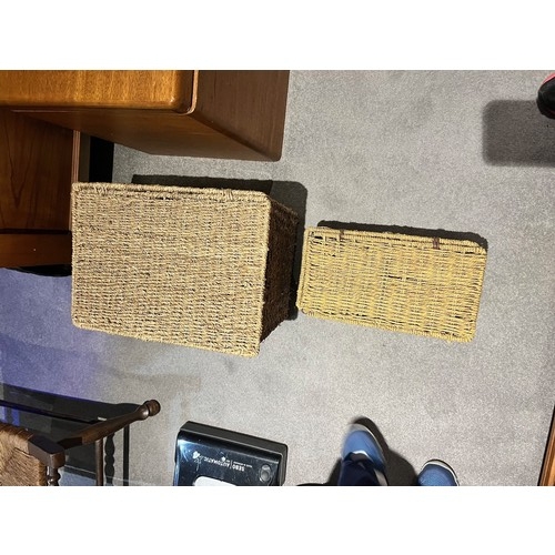 1420 - A pair of wicker baskets, large 46cm wide, 32cm deep, 32cm high, small, 37cm wide, 20cm deep, 16cm h... 