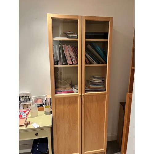 1432 - 2 matching modern cupboards with part glazed double doors enclosing shelves, 80cm wide, 30cm deep, 2... 