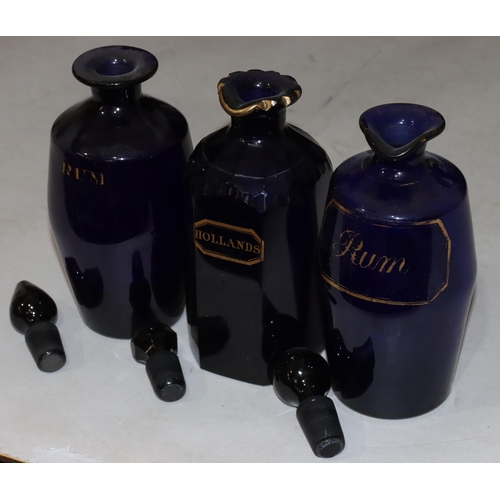 62 - A Georgian Bristol blue square thin necked decanter with stopper 