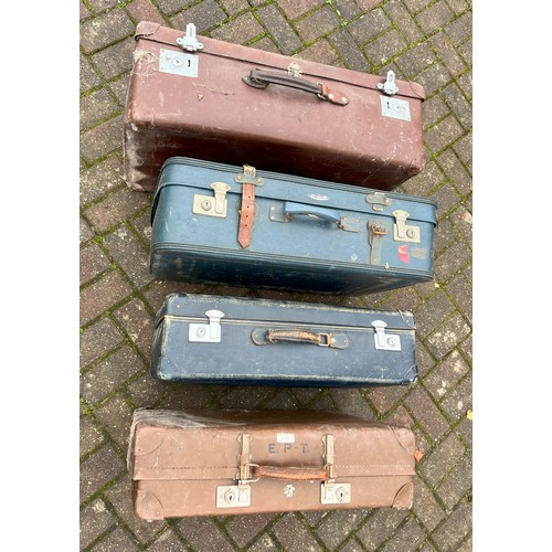 1363 - A blue Globe Trotter suitcase 77cm wide, a Revelation brown suitcase, 67cm wide and 2 other suitcase... 