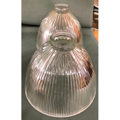 2023 - A pair of ribbed glass light shades, 20cm diameter, 15cm high, 3 matching large ribbed glass shades,... 