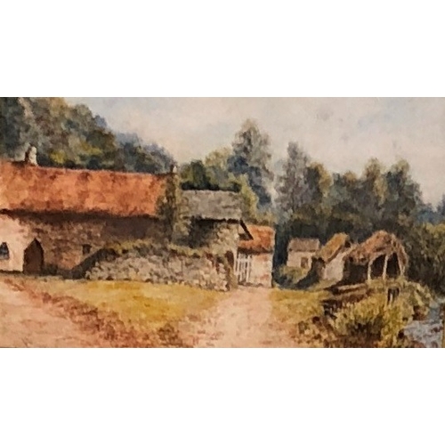 2030 - 2 Alice J Watts watercolours, house with lady and child under a tree, 26 x 35.5cm, sheep with house ... 