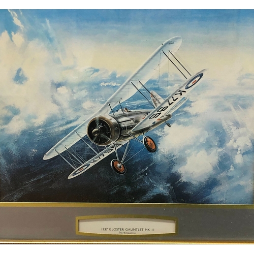 2071 - A copper etched Royal Air Force Vulcan, 42 x 27 cm, framed and a pair of aircraft prints, Avro 504 K... 