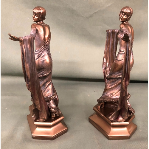 2086 - A pair of Veronese Design bronze resin figures, Art Deco lady with shawl in both hands, 22.5m high