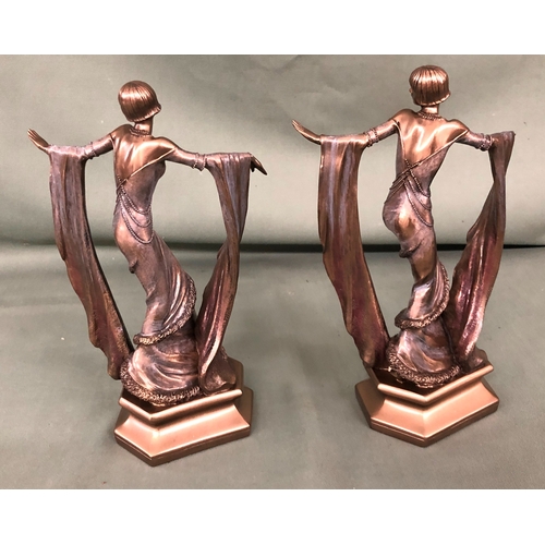 2086 - A pair of Veronese Design bronze resin figures, Art Deco lady with shawl in both hands, 22.5m high