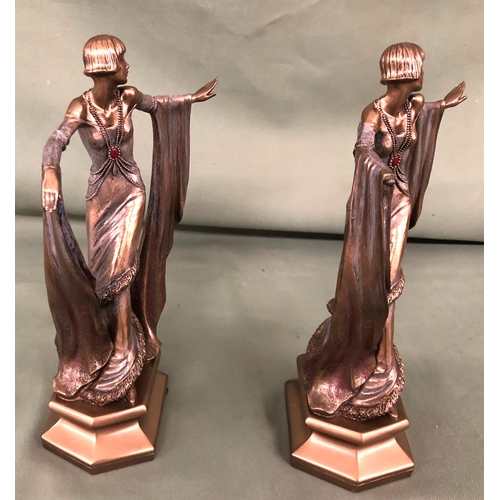 2086 - A pair of Veronese Design bronze resin figures, Art Deco lady with shawl in both hands, 22.5m high