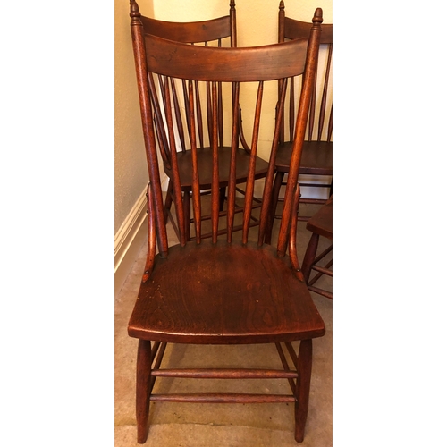 2088 - A set of 5 spindle back dining chairs, 48cm wide, 48.5cm deep, 108cm high. This item is not held by ... 