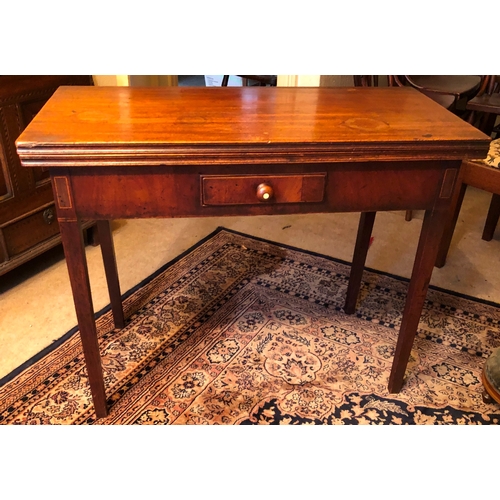 2090 - A 19th Century mahogany fold out tea table, with 1 small drawer, top when open 87.5cm x 91.5cm, clos... 