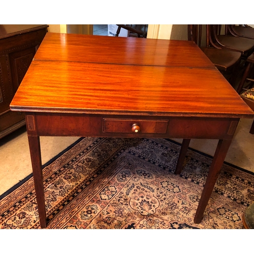 2090 - A 19th Century mahogany fold out tea table, with 1 small drawer, top when open 87.5cm x 91.5cm, clos... 