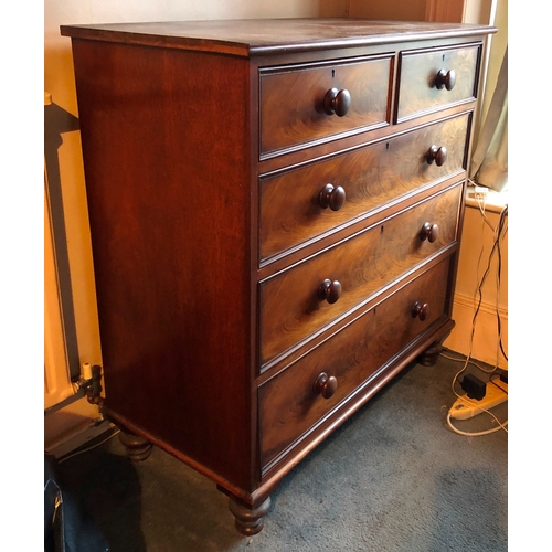 2095 - A mahogany straight front chest of drawers on bun feet, 119cm wide, 56.5cm deep, 115.5cm high, (shad... 