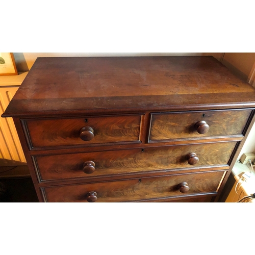 2095 - A mahogany straight front chest of drawers on bun feet, 119cm wide, 56.5cm deep, 115.5cm high, (shad... 