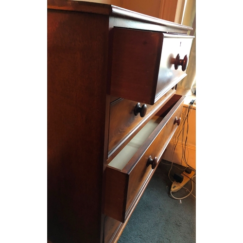 2095 - A mahogany straight front chest of drawers on bun feet, 119cm wide, 56.5cm deep, 115.5cm high, (shad... 