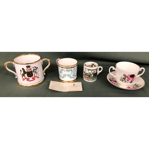 2101 - A pair of Coalport dishes, a Wedgwood Harlech plate, a Regency cup and saucer, a Buckingham Palace m... 