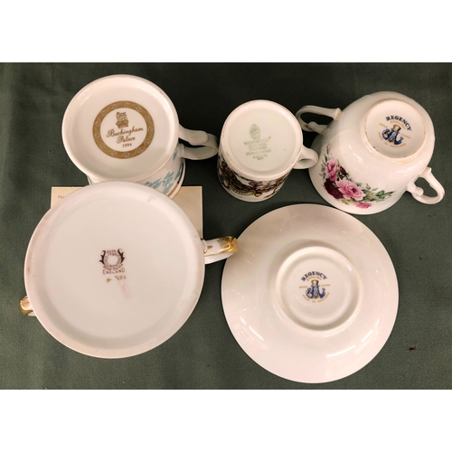 2101 - A pair of Coalport dishes, a Wedgwood Harlech plate, a Regency cup and saucer, a Buckingham Palace m... 