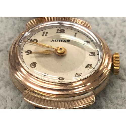 2276 - A ladies' gold coloured watch, a pair of gold coloured earrings and a ring.